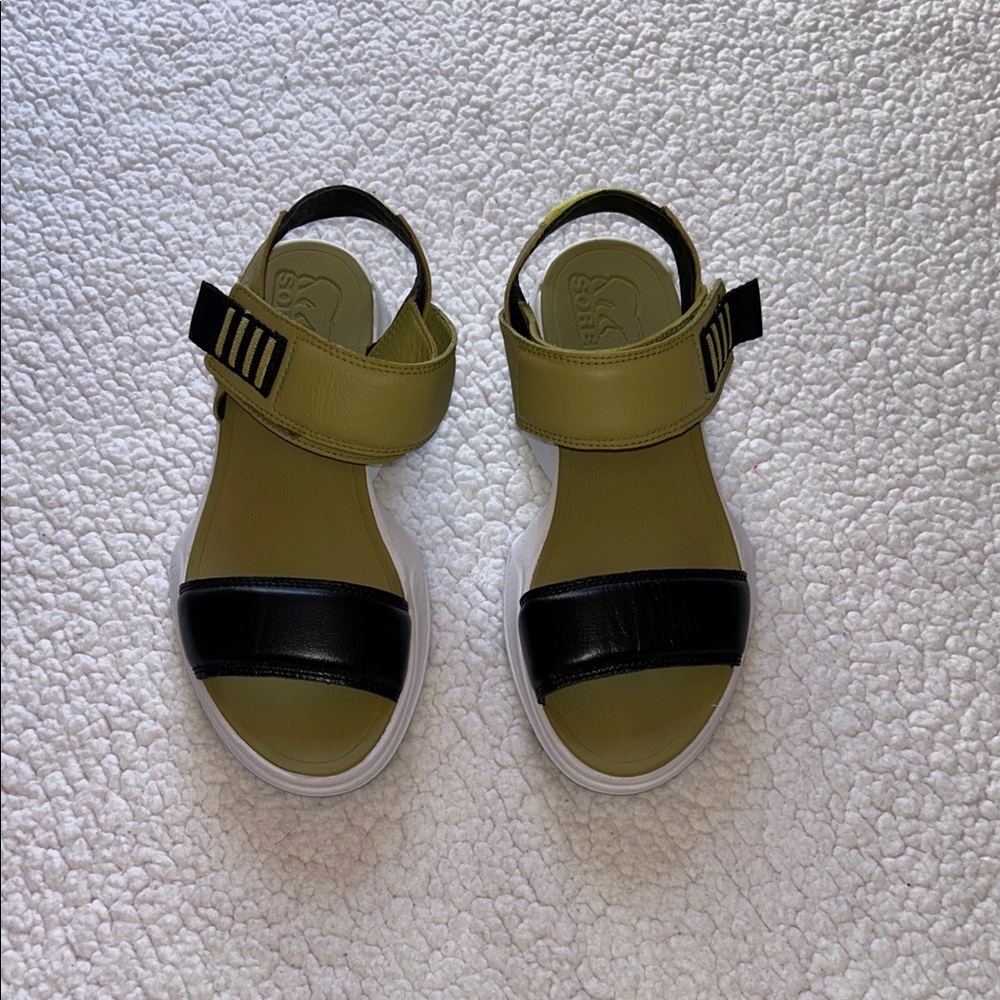 Sorel Olive and Black Strap Sandals